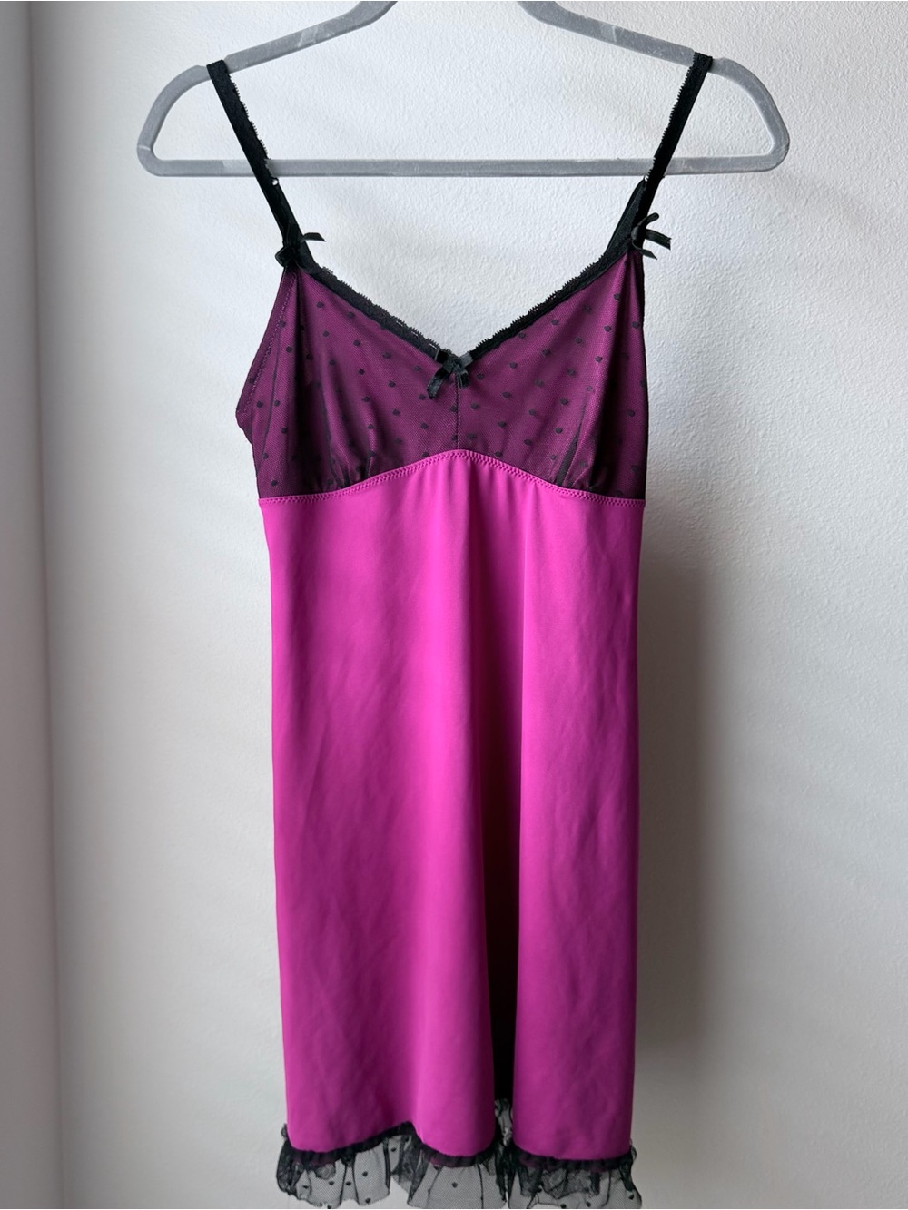 Y2K Fuchsia Chemise with Black Lace Accents